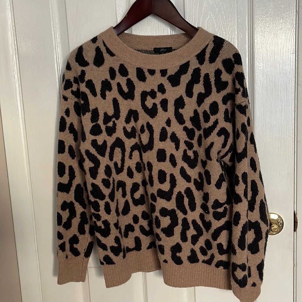 J.Crew Crewneck Leopard Wool Alpaca Blend Sweater - Size M